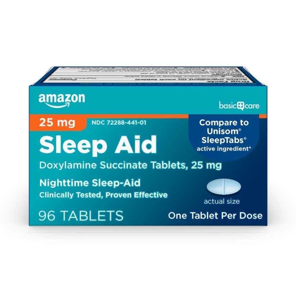 Amazon Basic Care Nighttime Sleep Aid Tablets for 96 Count (Pack of 1), White