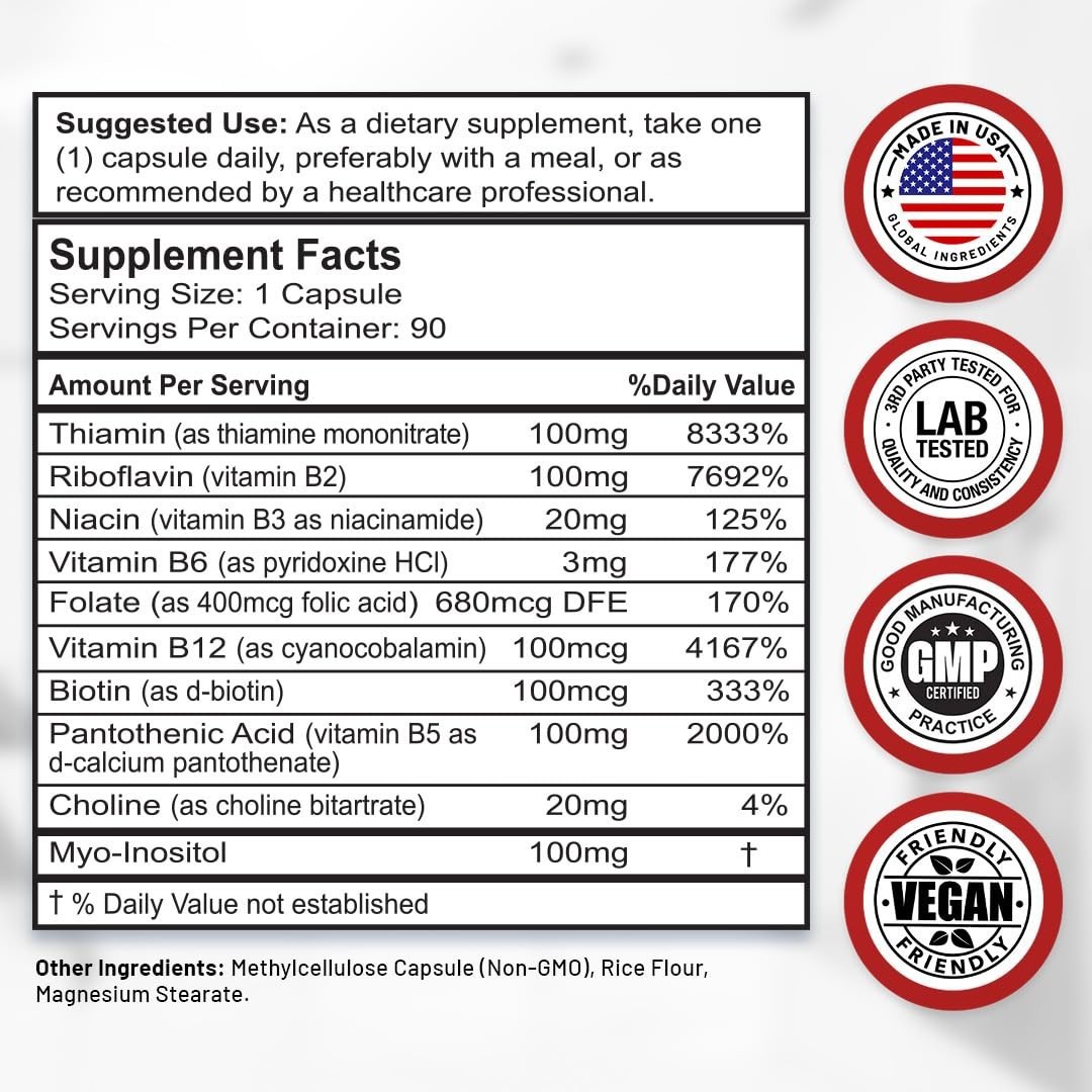 Divine Bounty Super B Complex: Essential Vitamins B1-B9 for Energy & Health