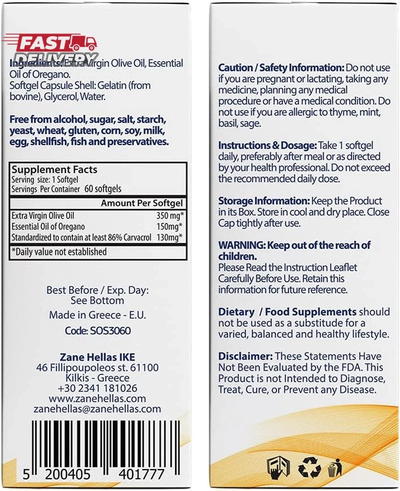 Zane Hellas 130 Mg Carvacrol – 150 Mg Oregano Oil per Softgel. World Highest Con