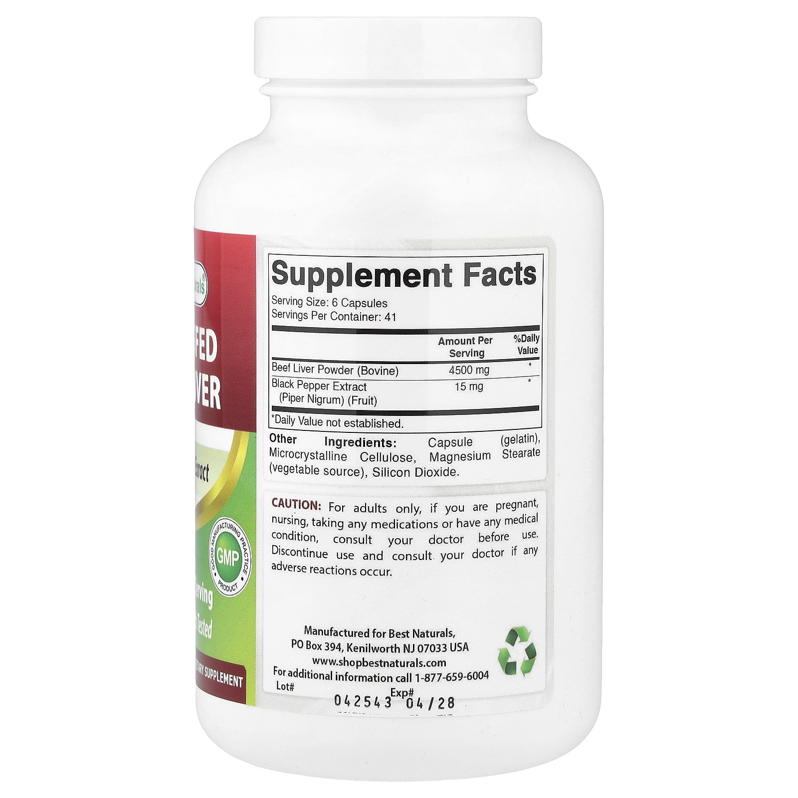 Grassfed Beef Liver, 4,500 mg, 250 Capsules (750 mg per Capsule)