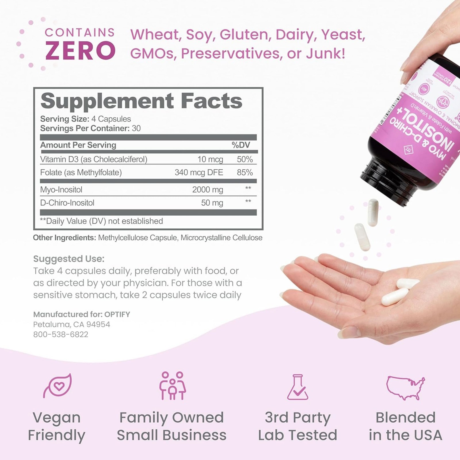 Optify Myo & D-Chiro Inositols W/ Vitamin D3 and Folate Hormone & Ovarian Health