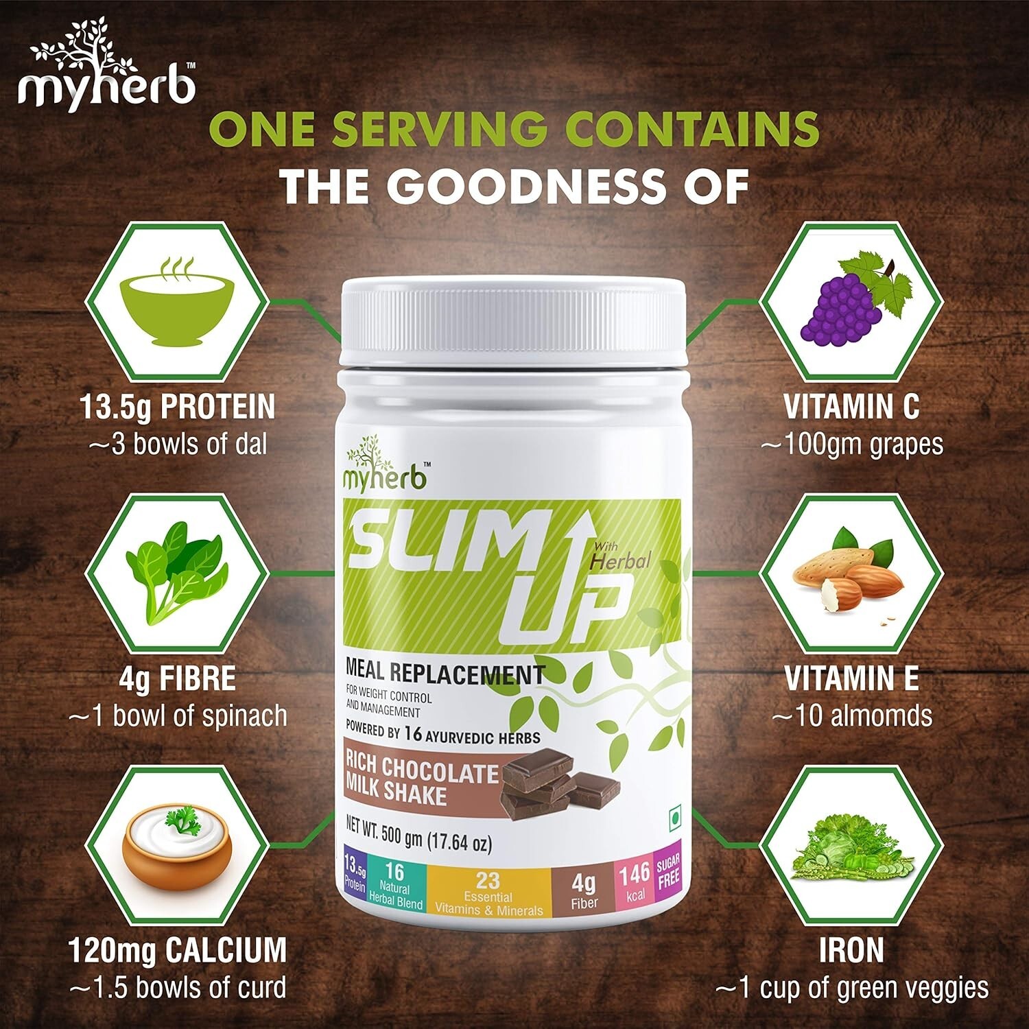 MYHERB Slim Up Meal Replacement Shake With 16 Natural Herbal Blend 500GM