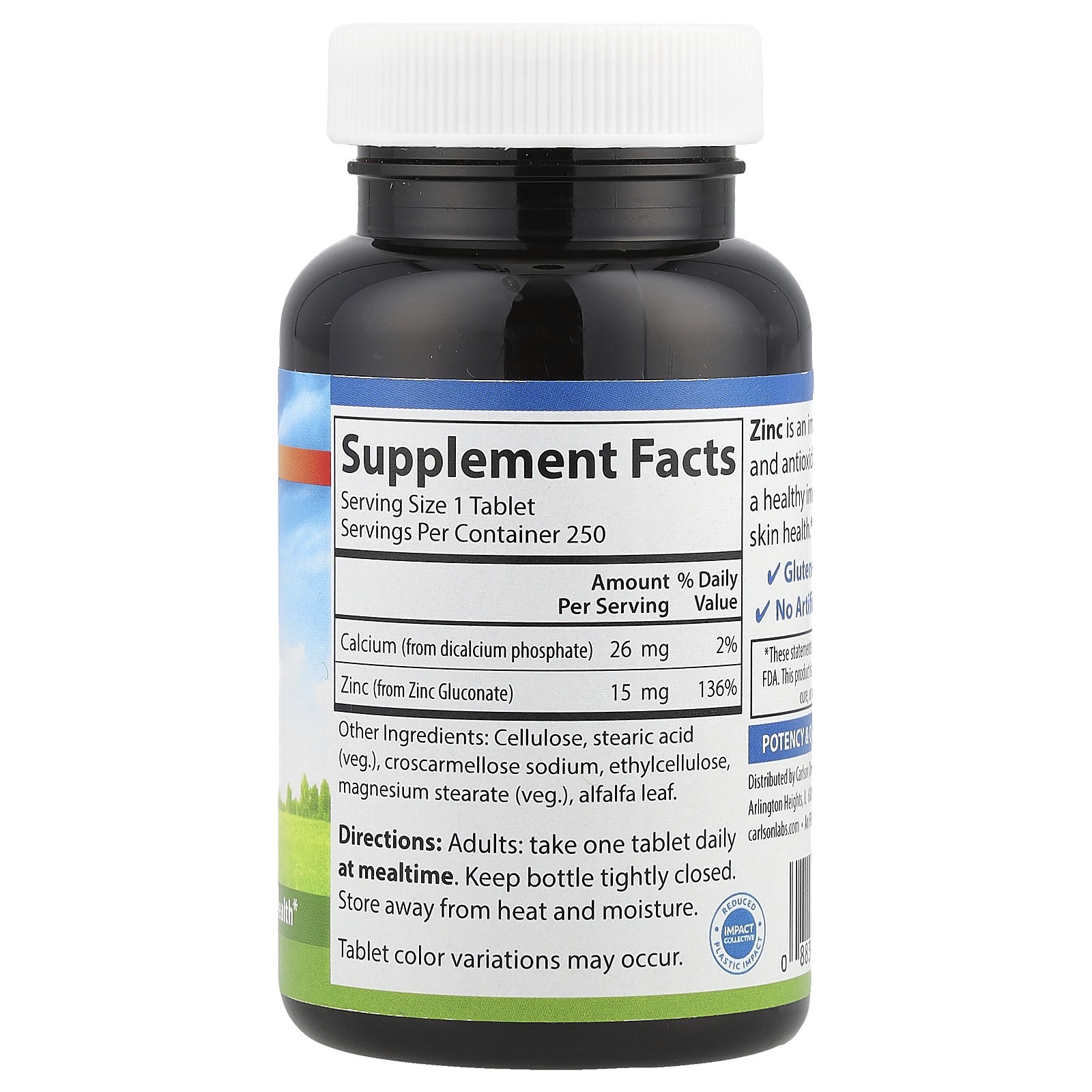 Zinc, 15 mg, 250 Tablets