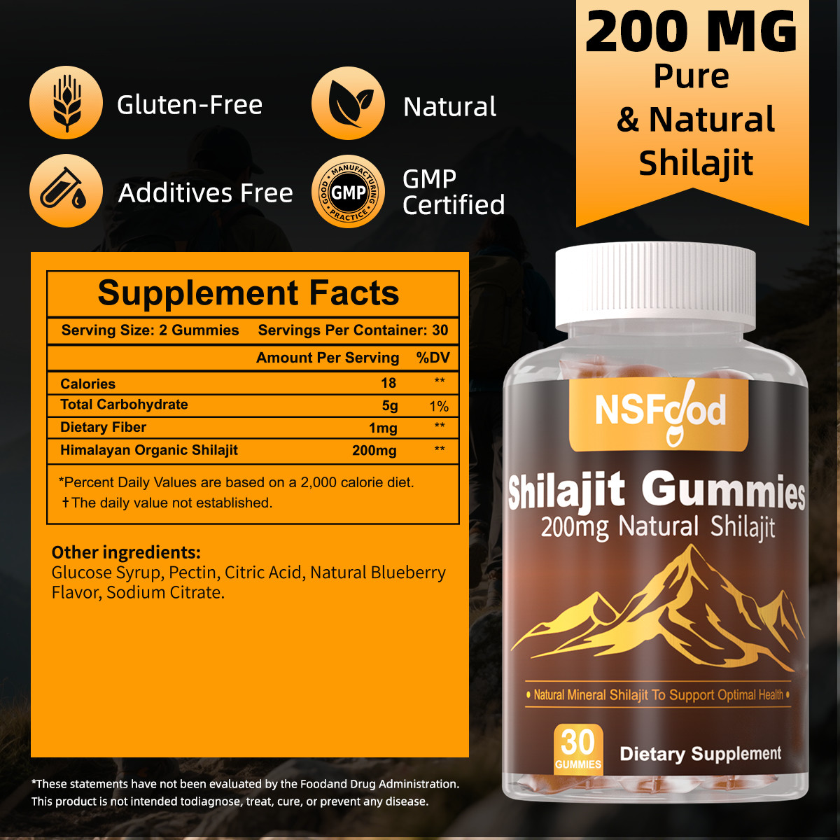 NSFdod Pure Himalayan Shilajit Gummies with 30 Count (Pack of 1) w/ Fulvic Acid