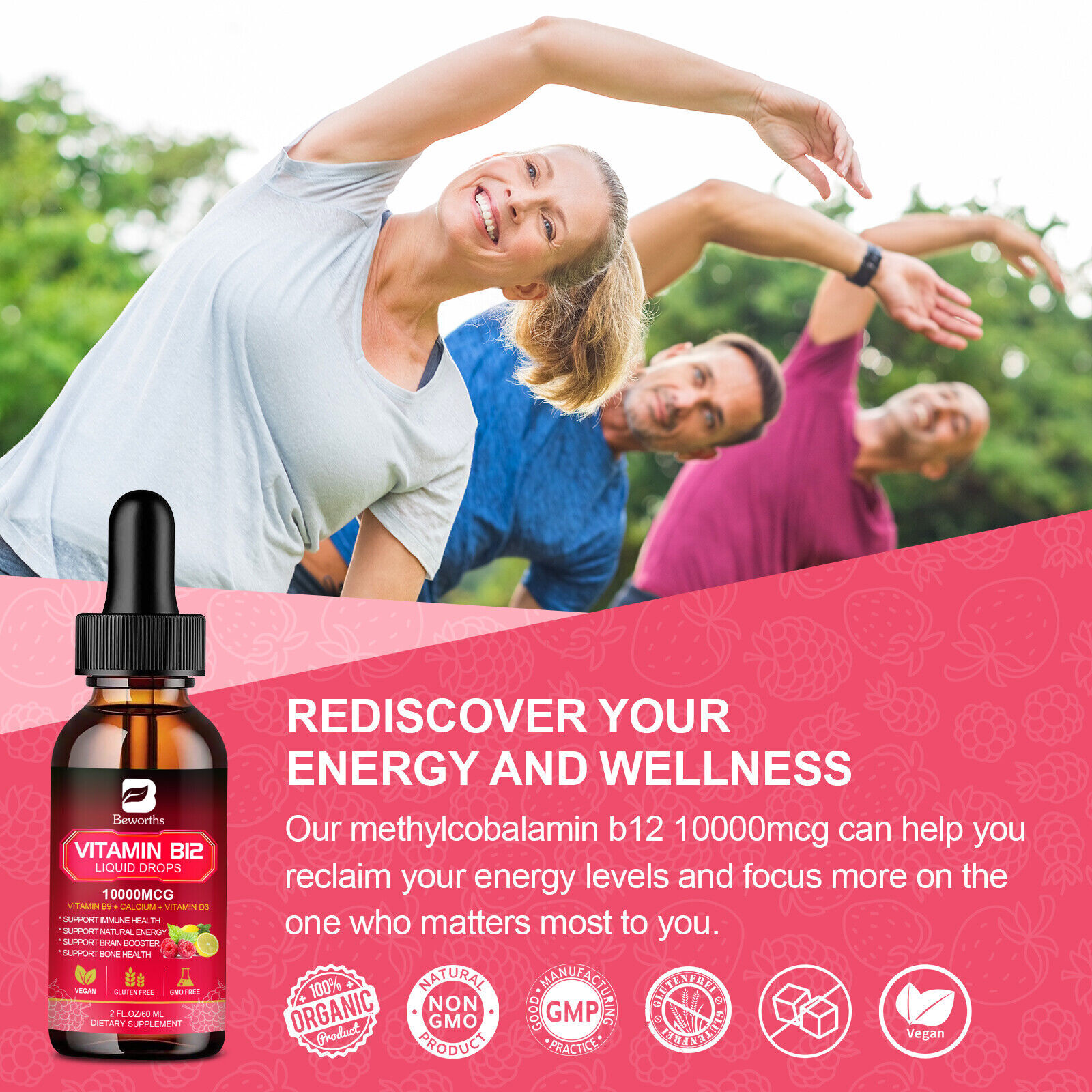 (4Pack)Vitamin B12 Supplement Liquid Drops Extra Strength Suport Immunity Energy