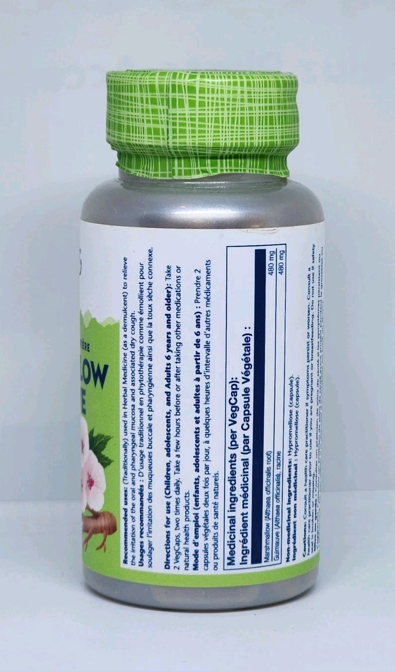 Solaray Marshmallow Whole Root 480mg 100 Veggie Capsules New Sealed Exp 05/2026