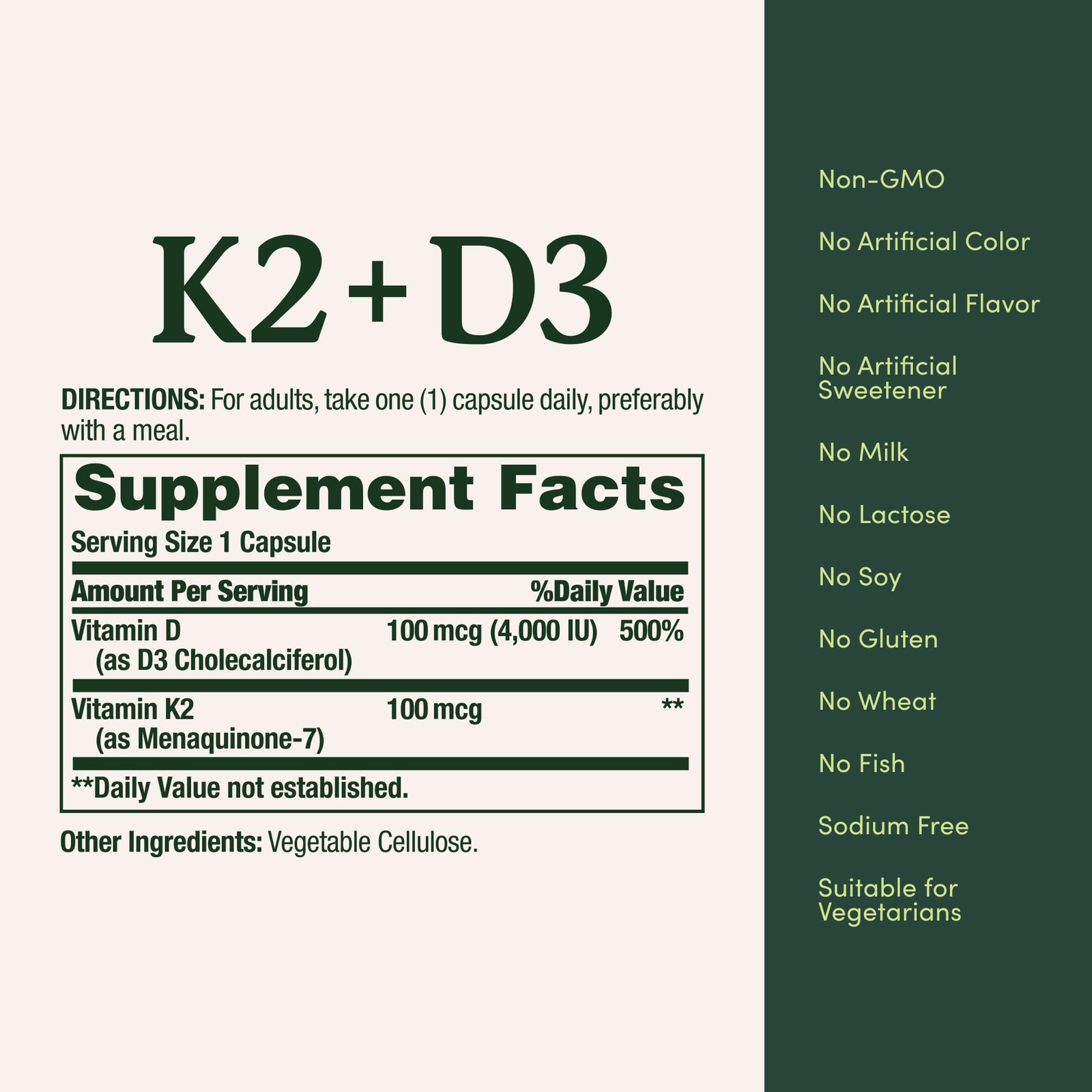 Nature’s Bounty Vitamin D3 K2 Supplement, 4000 IU 30 Count (Pack of 1)