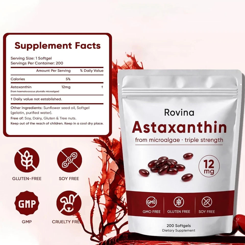 Rovina Astaxanthin, Baleno Astaxanthin 12Mg Antioxidant Supplement for Daily Wel