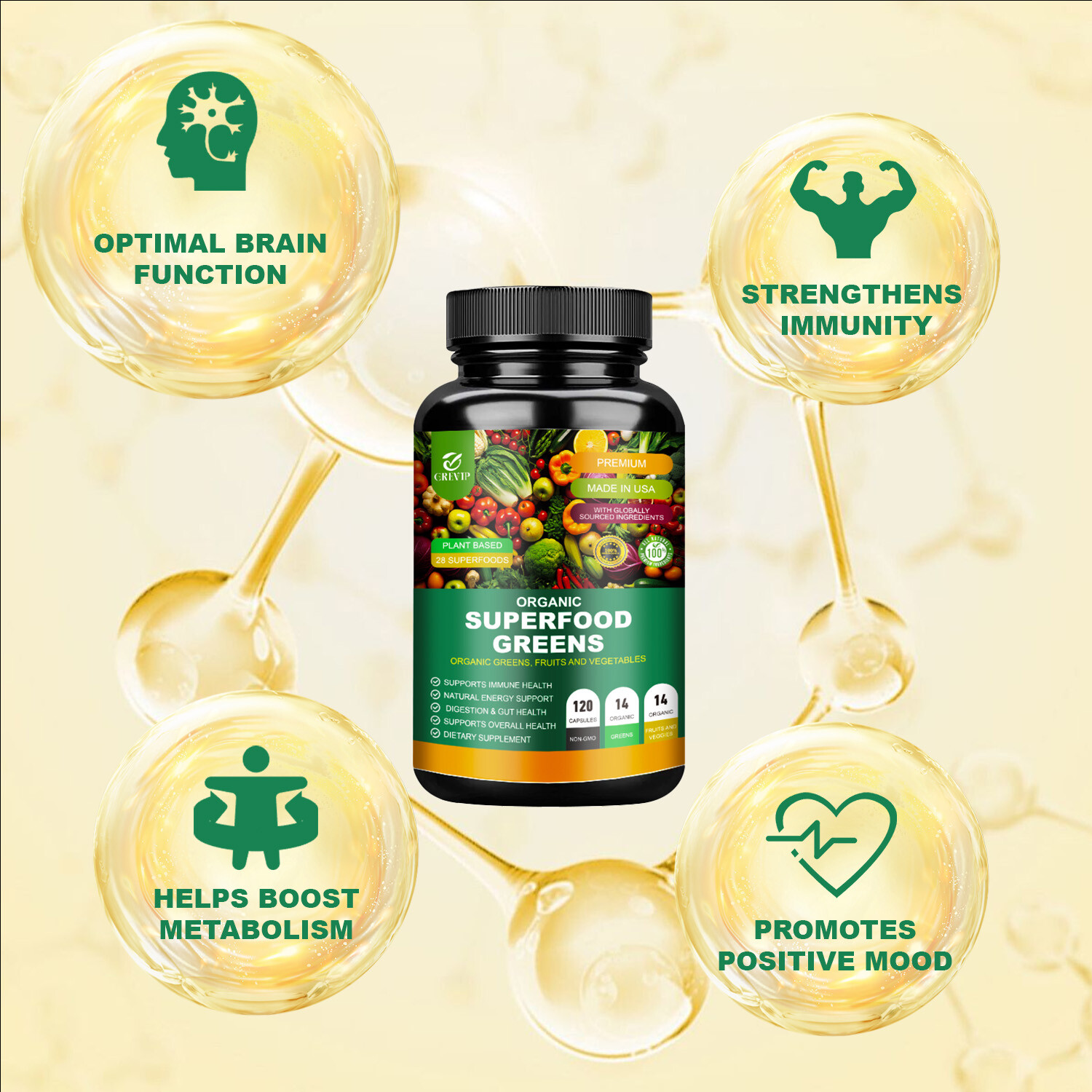 120pcs Organic Superfood Greens – Includes Greens, Fruits & Veggies-Boost Energy