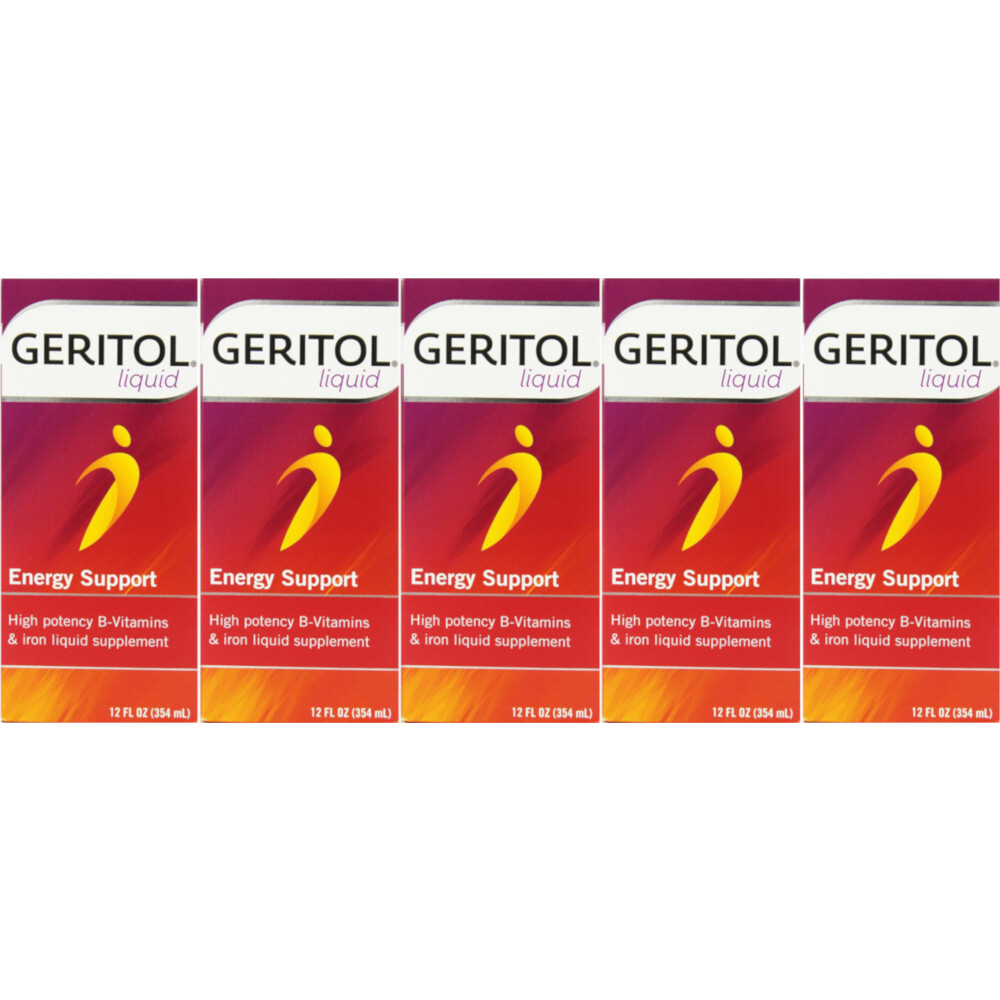 5 Pack Geritol Liquid High Potency Vitamin & Iron Supplement 12Oz Each