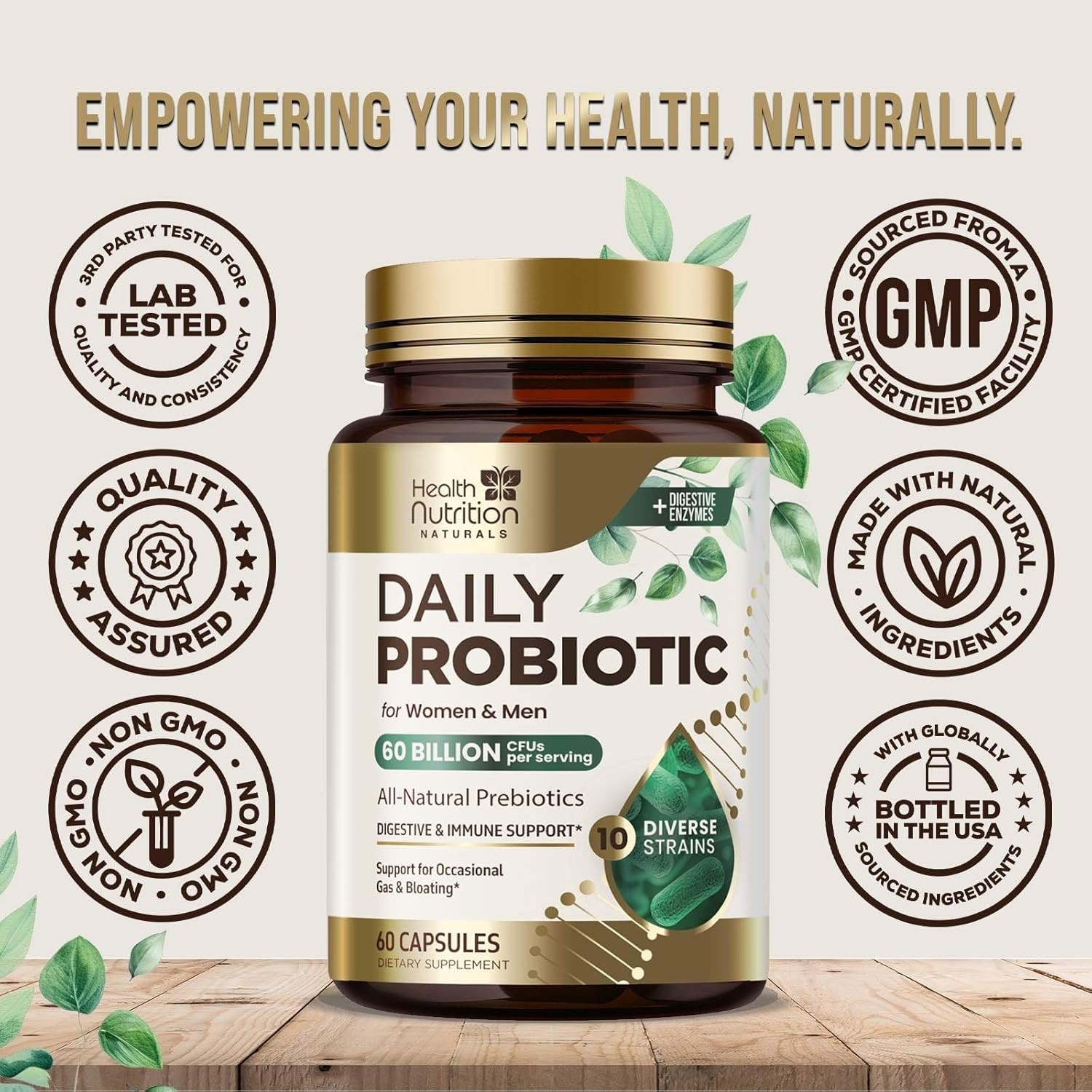 Probiotics 60 Billion CFU + 10 Strains – Daily Probiotic Lactobacillus Blend Gut