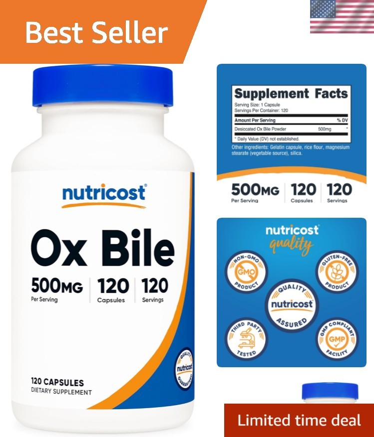 500mg Ox Bile Capsules – 120 Vegetarian Capsules for Digestive Wellness