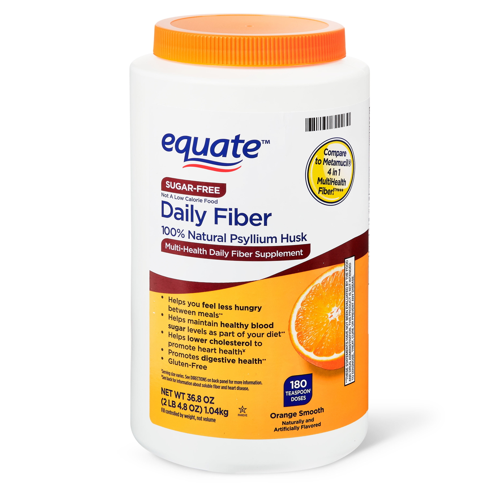 Equate Sugar-Free Daily Fiber Powder Orange Smooth, 36.8 oz