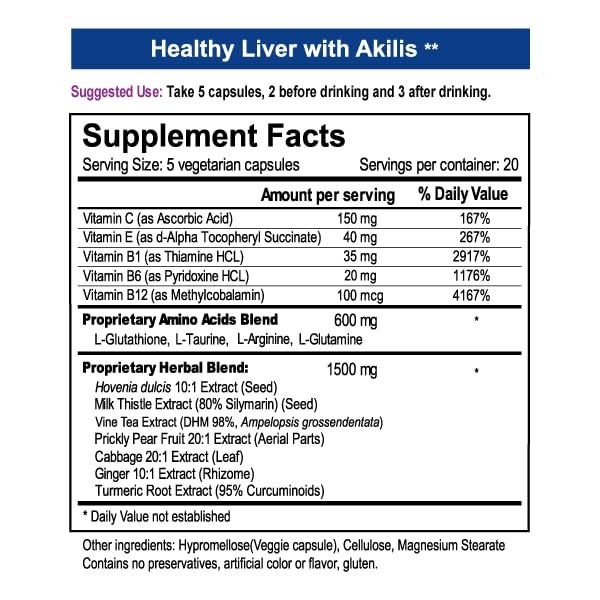 Liver Support Capsules – 100 Veggie Caps, Boost Recovery After Drinking, 16 Ingr