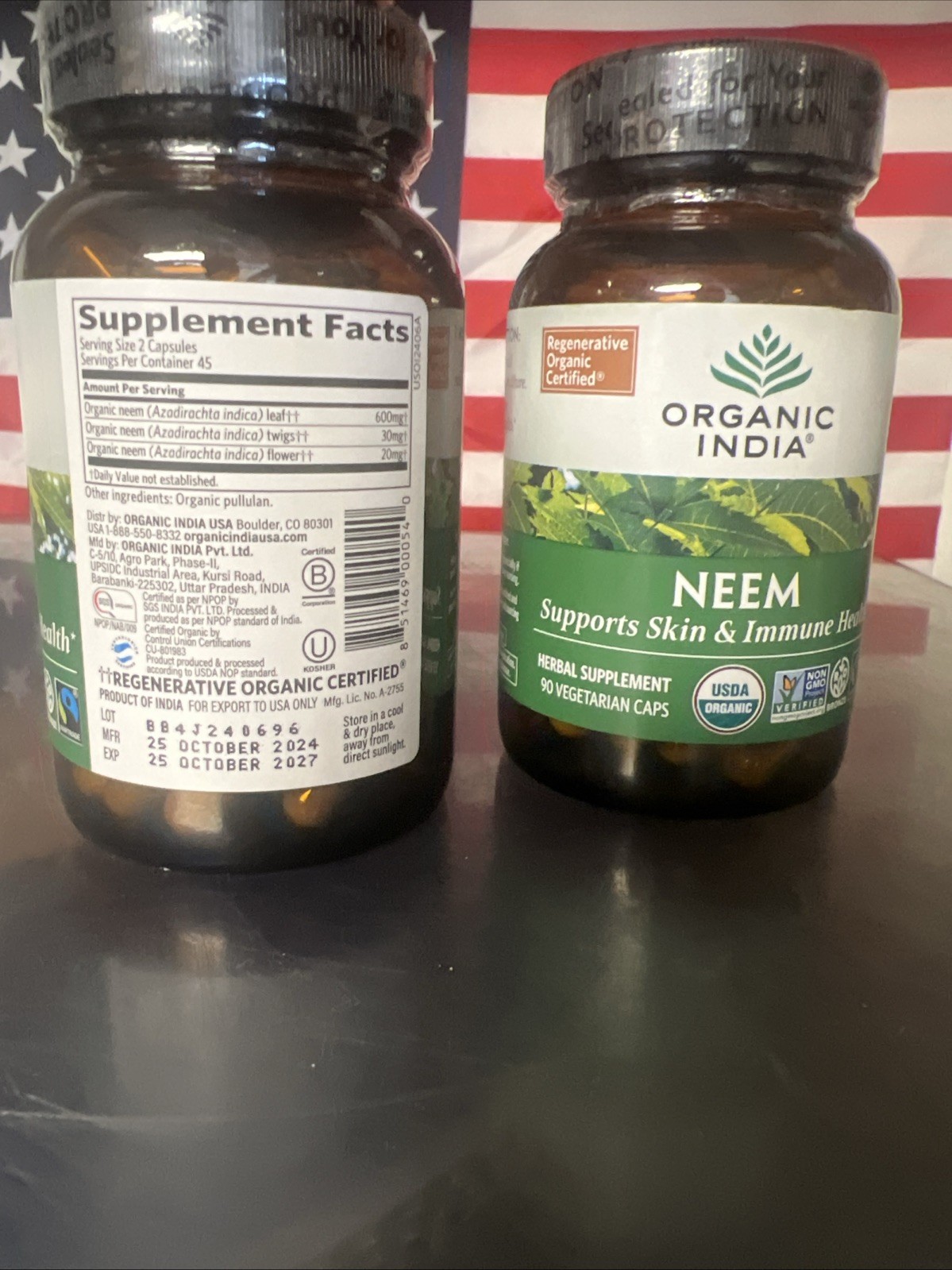 Organic India Organic Neem 90 Veg Caps Gluten-Free Exp 10/27 2 Pack