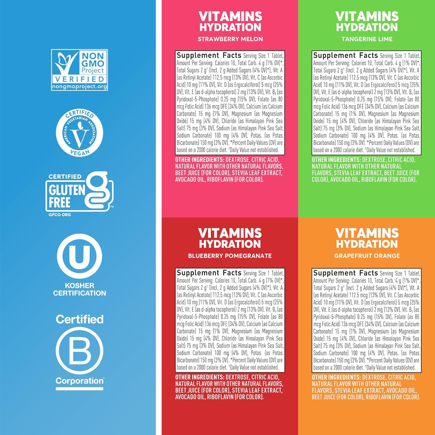 Vitamins Electrolyte Tablets Mixed Fruit, GF & Vegan, 4 Pack | 48 Servings with