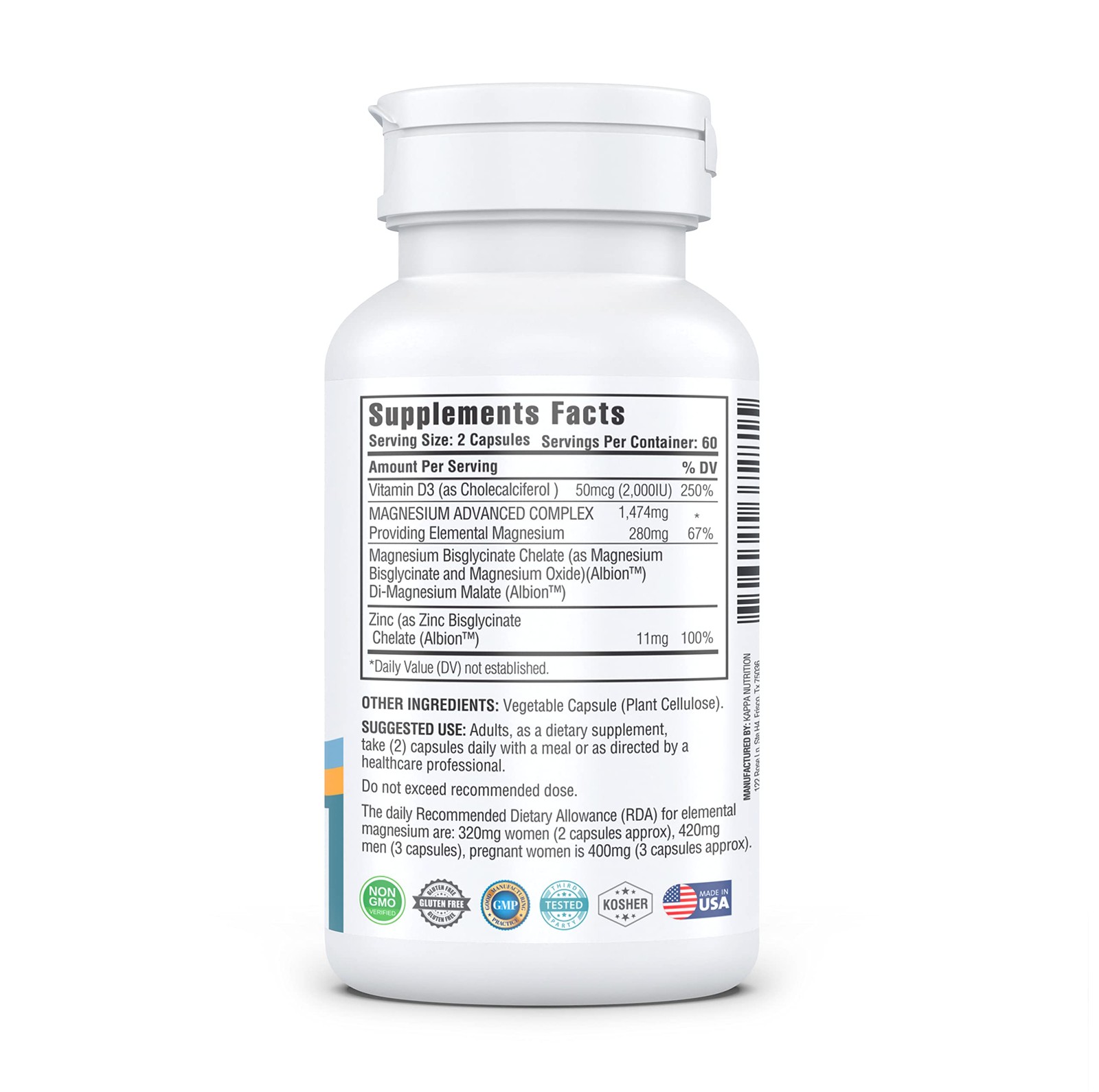 Kappa Nutrition Magnesium 4-in-1, 280mg Elemental 120 Count (Pack of 1)