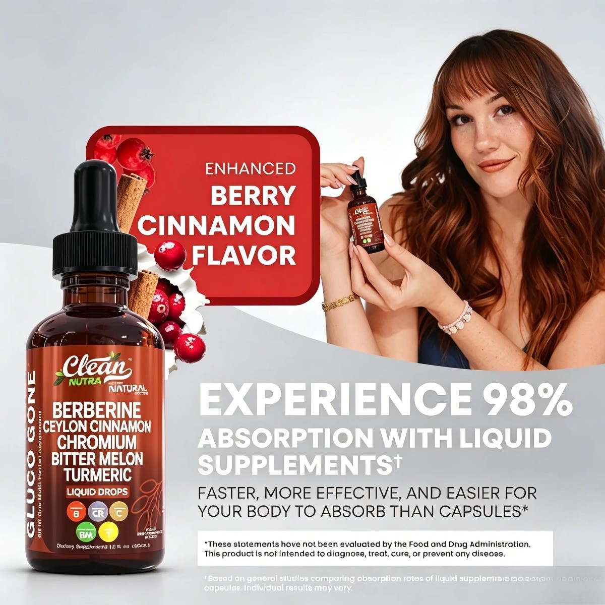 Clean Nutra Berberine with Ceylon Cinnamon Liquid Drops–Metabolism & Blood Sugar