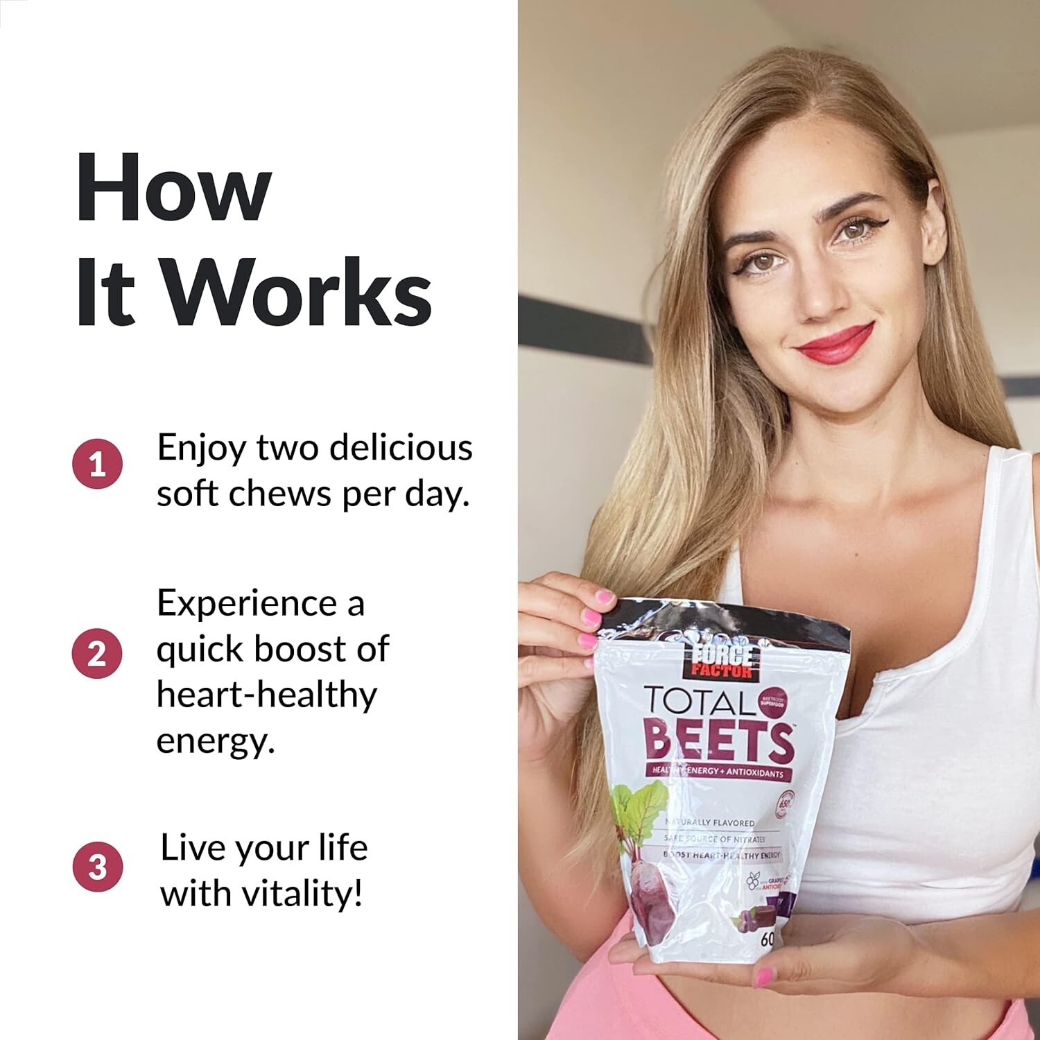 Force Factor Total Beets Blood Pressure Support, Beet Root Supplement Soft Chew