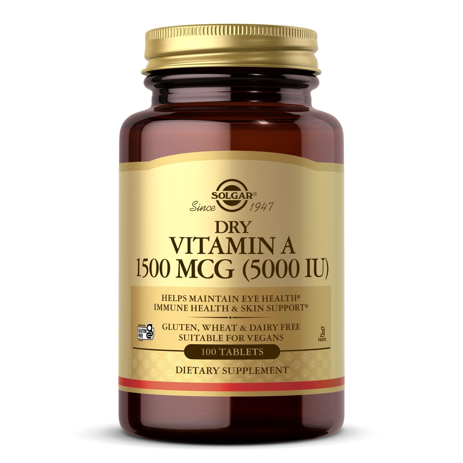 Solgar Dry Vitamin A 100 Count Oil Free Non GMO Vegan Immune Skin Eyes Health