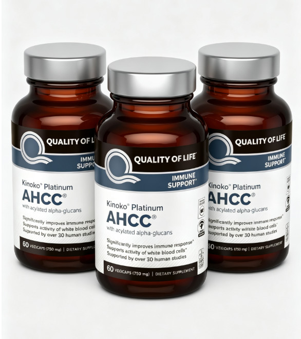 Quality of Life Premium Kinoko Platinum AHCC 60 Count (Pack 1/2/3/5), Brown
