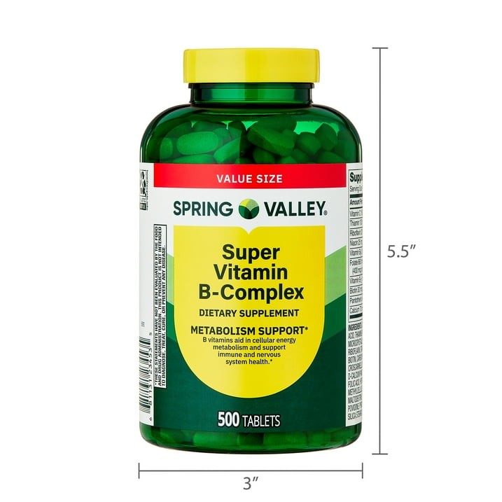 Spring Valley Super Vitamin B-Complex Tablets Value Size, 500 Count