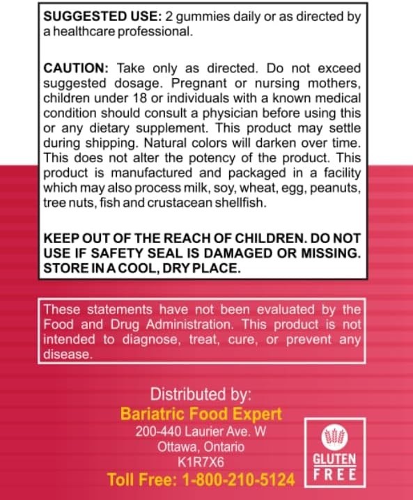 Bariatric Expert Hair Vitamin Gummies Fast-Melting Formula 60 Count Adult