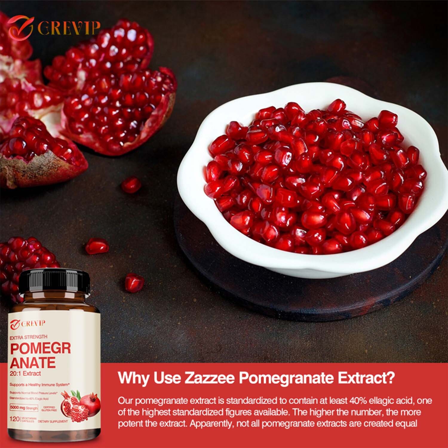 120pcs Pomegranate 5000mg – 40% Ellagic Acid – Heart Joint Support, Antioxidant