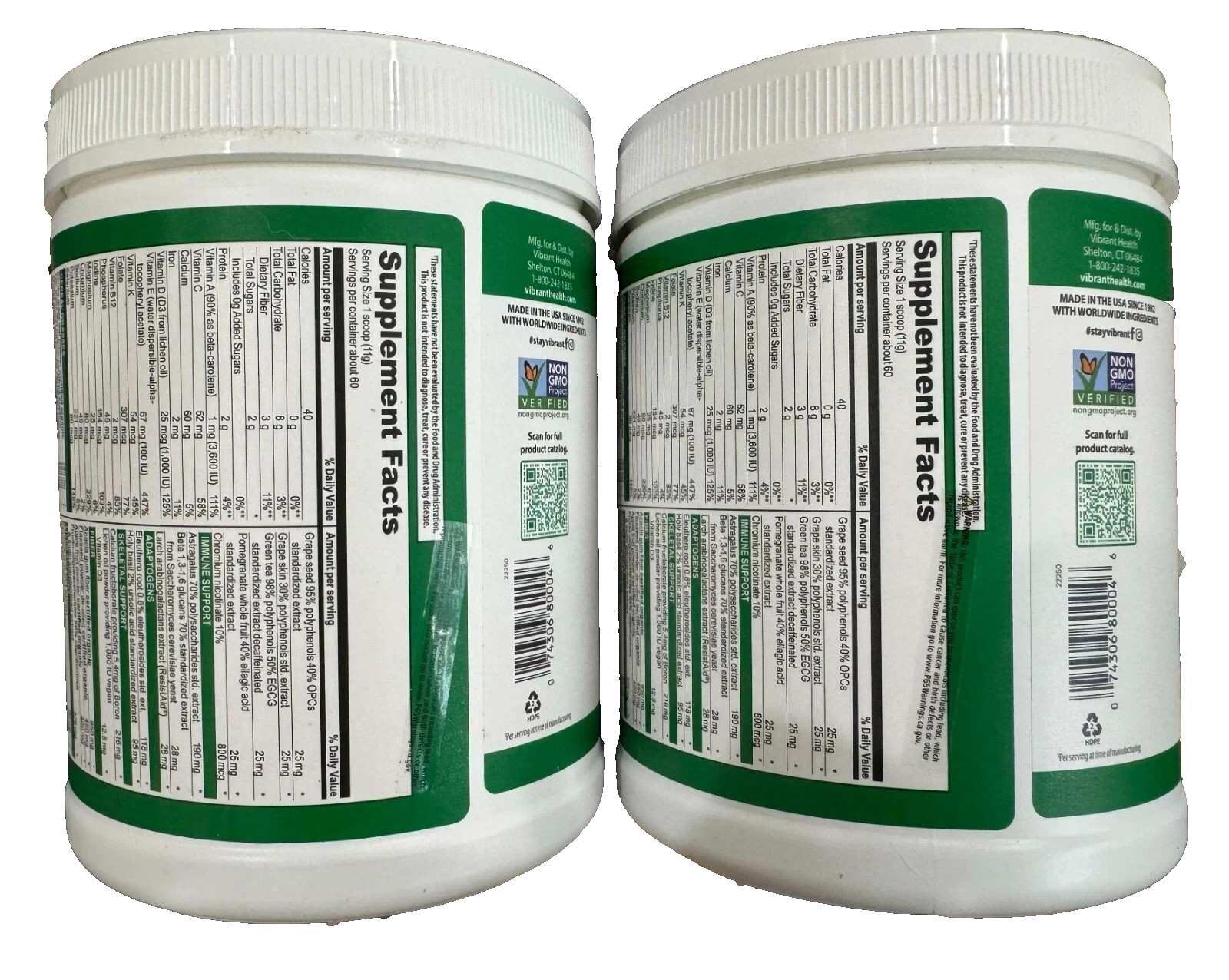 LOT OF 2 VIBRANT HEALTH Green Vibrance Powder 60 Servings 23.83 oz EXP2027+ NEW