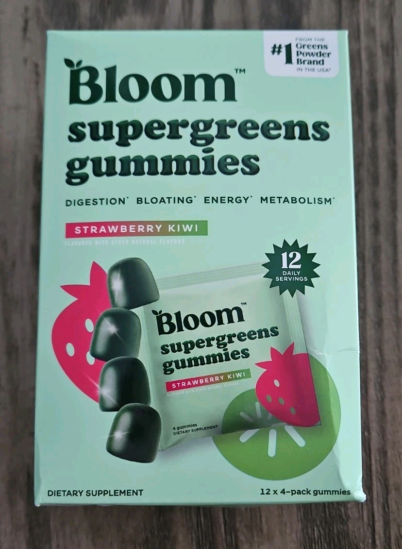 Bloom Super Greens Gummies, Daily Greens Superfood Fiber Gummies w Fruits 04/27
