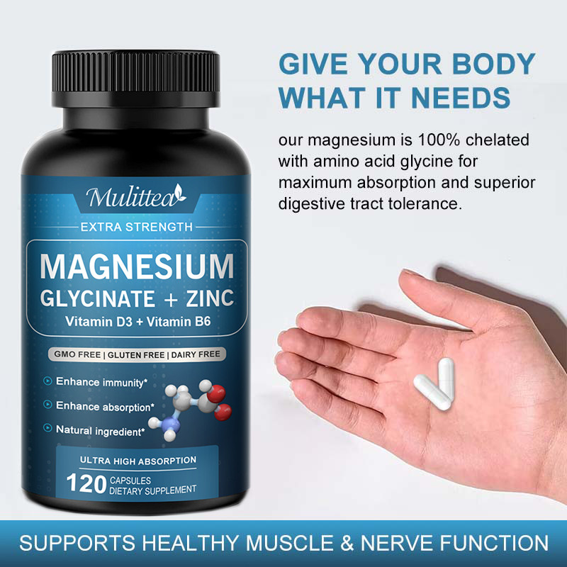 Magnesium Glycinate Pills 500mg High Absorption with Vitamin D3+B6 Sleep Support