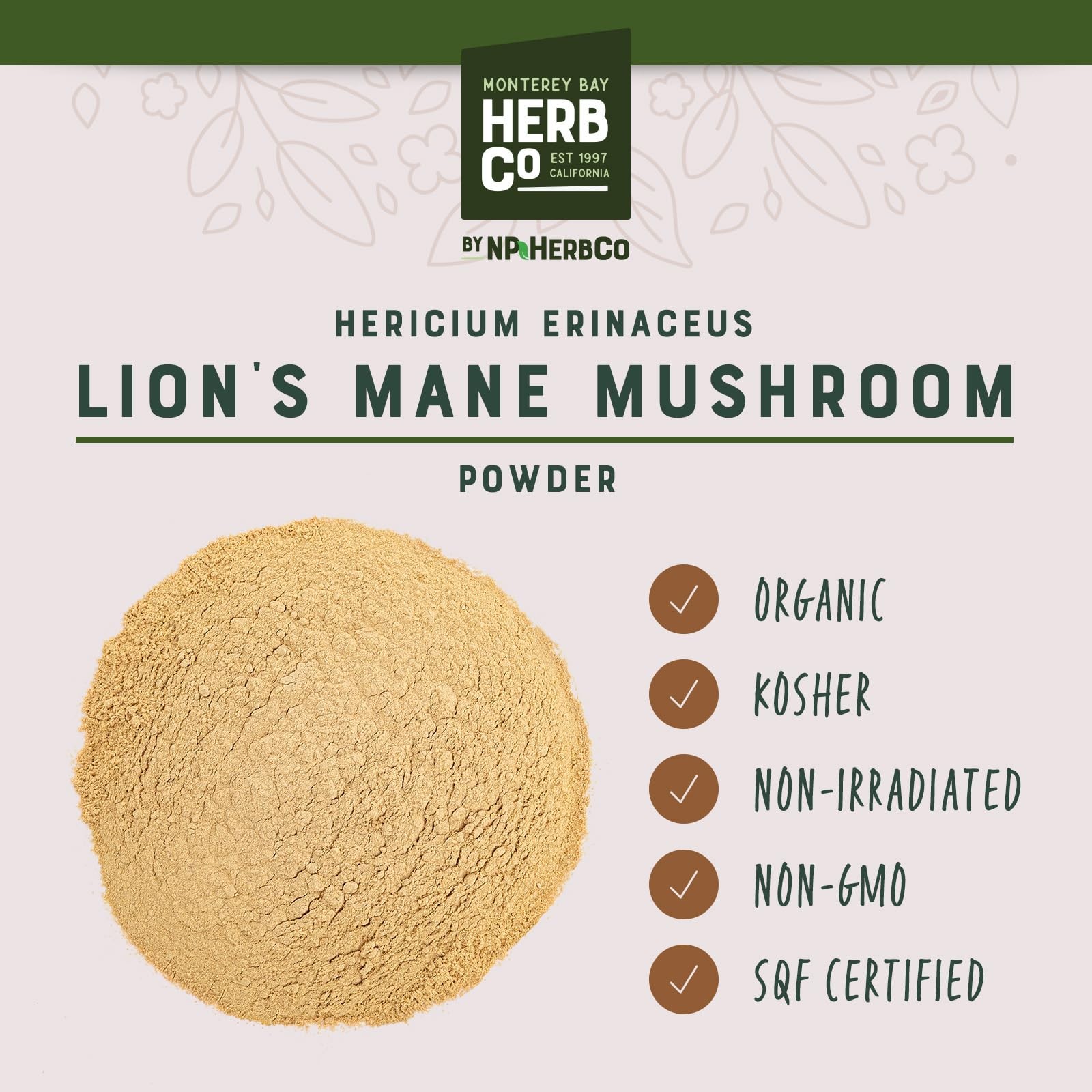 Organic Lion’s Mane Mushroom Powder, by Herb Co, Hericium Erinaceus, Hou Tou …