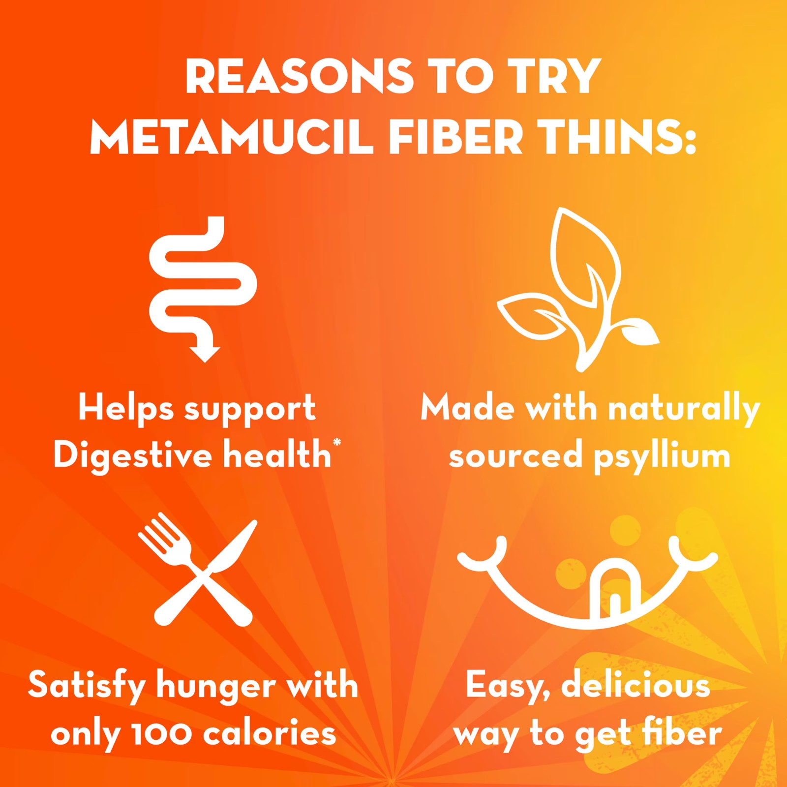 (4 pack) Metamucil Fiber Thins, Chocolate, Psyllium Husk Fiber Snack