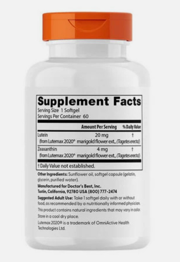 Doctor’s Best Lutein Lutemax 60 Softgels 20 Mg EXP 08/2027