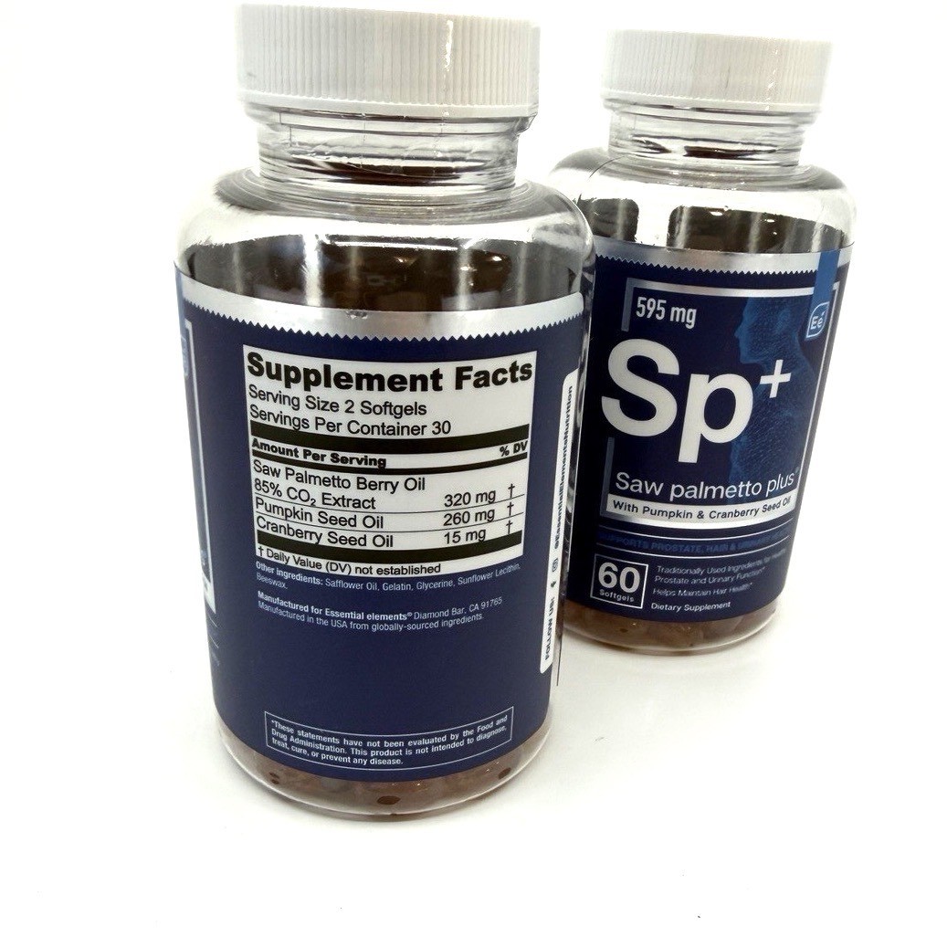 Essential Elements Saw Palmetto Plus 595mg 60 Softgels 2 Pack BB 01/2026