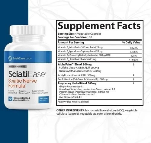 NEW 3 Pack SciatiEase Labs Sciatic Nerve Formula 120 Caps