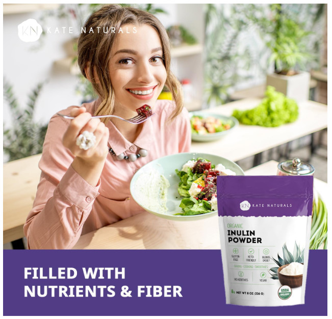 Inulin Powder Organic for Prebiotic Fiber and Gut Health. Mix Well with Coffee &
