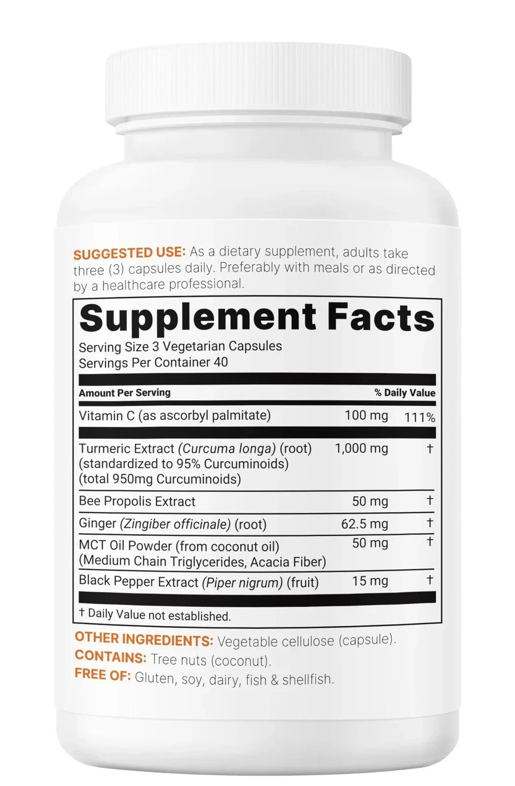 Micro Ingredients Turmeric Curcumin 95, 1000mg, 120 Vegetarian Capsules