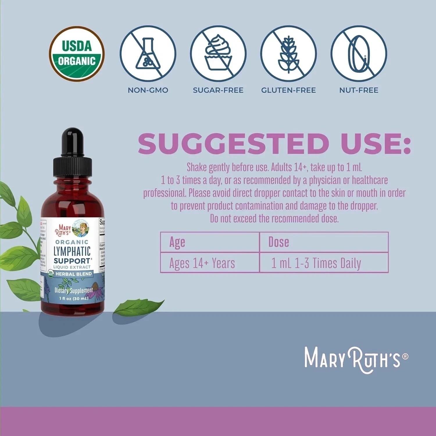 Mary Ruth’s Organic Lymphatic Support Liquid Extract,Alcohol Free,30mL