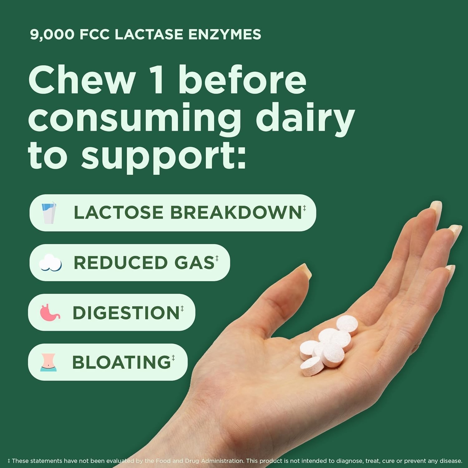 Dairy Relief Fast Acting Natural Lactase Enzyme 9000 FCC Lactose Intolerance 30