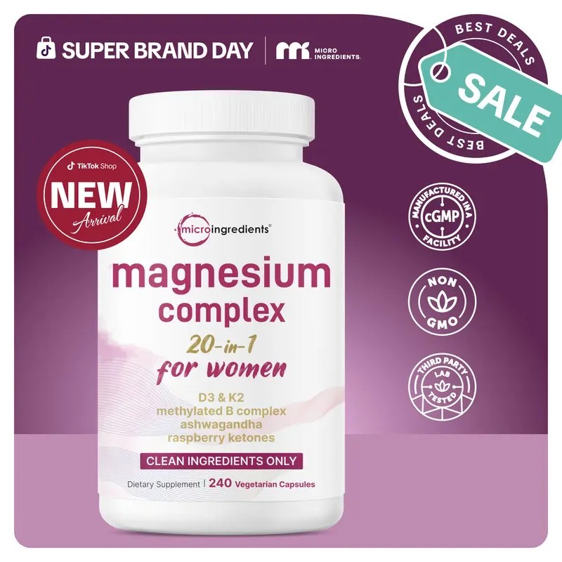Micro Ingredients Women’s 20-in-1 Magnesium Complex 240 Vegetarian Caps D3 K2
