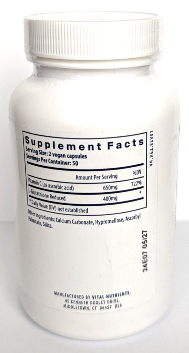 Vital Nutrients Glutathione, 400mg Glutathione/Serving, 50 Servings, Exp. 5/27