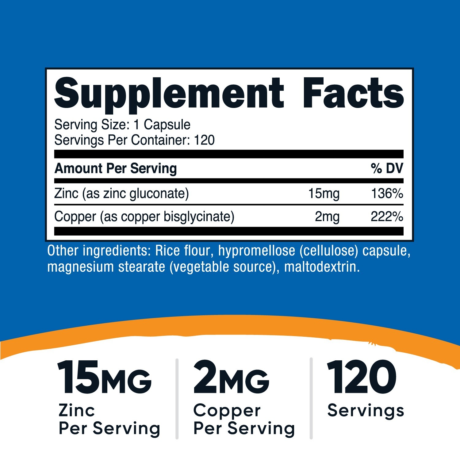Nutricost Zinc + Copper Capsules (120 Count) – 15mg Zinc + 2mg Copper Per Servin