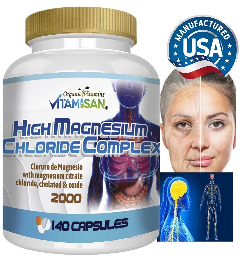 Best high Magnesium Chloride 2000 mg 140 capsules Nervous System Support organic