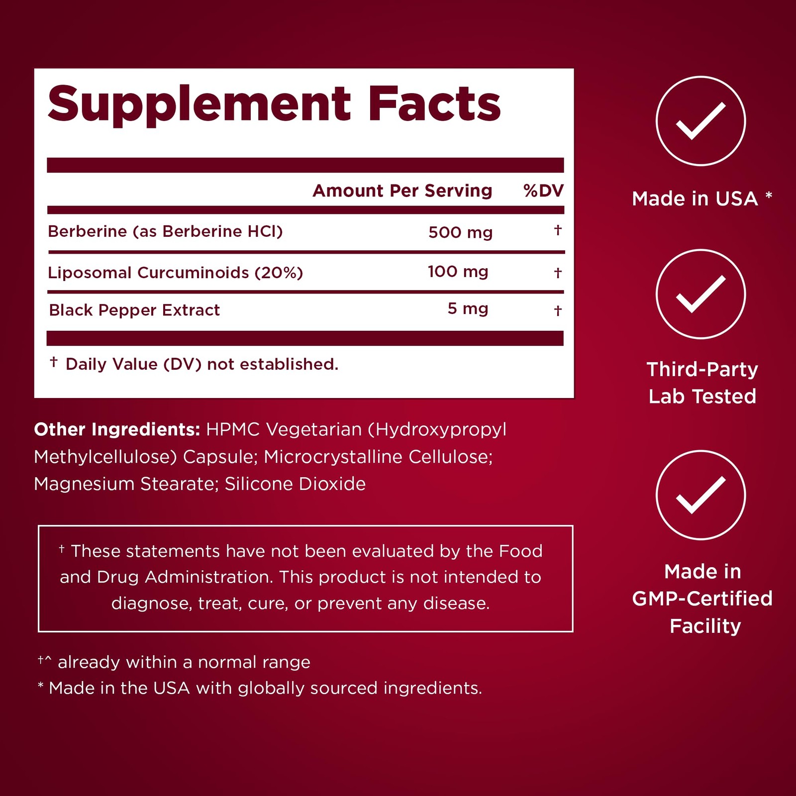 Premium Select Nutrition Liposomal Berberine HCL 60 Count (Pack of 1)
