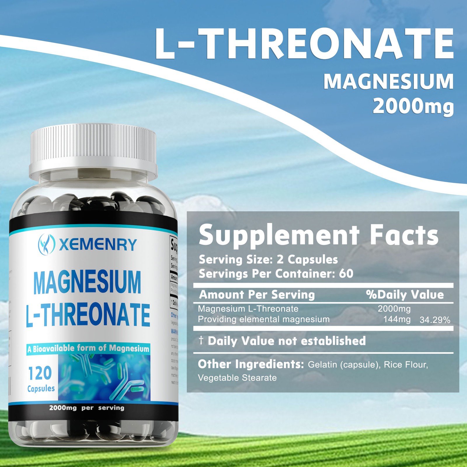 Magnesium L-Threonate 2000mg – Brain & Nervous System Health, Memory and Focus