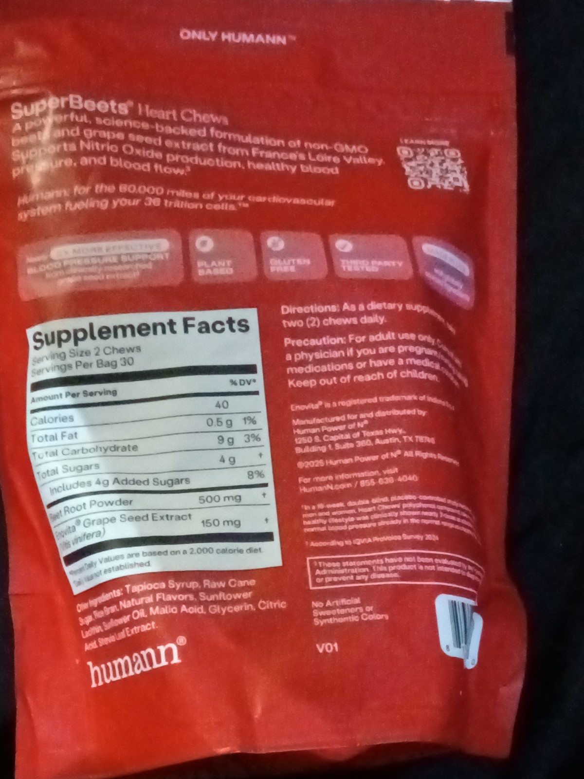 Humann Superbeets Heart Chews – 60 Chews 500mg exp.06/27 FREE SHIPPING