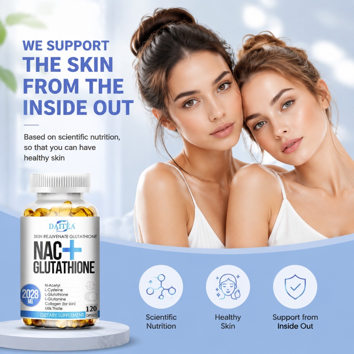 Daitea NAC Plus Glutathione Capsules, Antioxidant Support for Liver & Skin