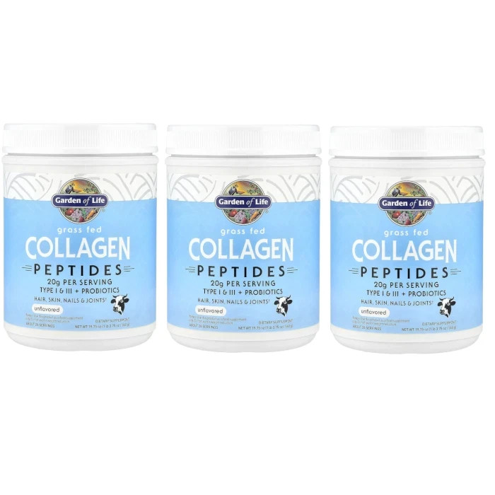 Garden of Life Grass Fed Collagen – Peptides Unflavored 560 grams Each (3 Packs)