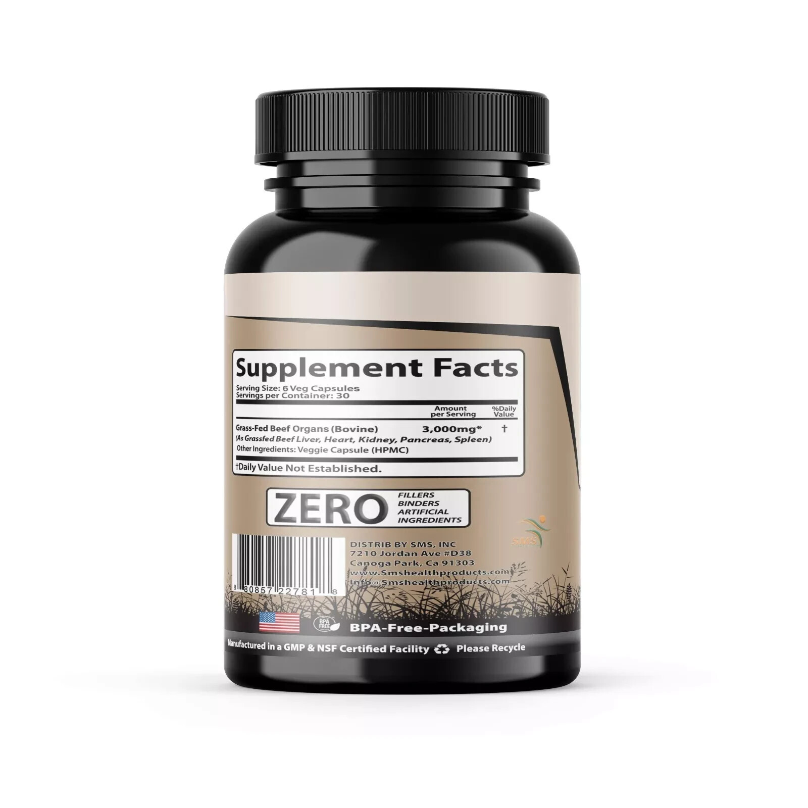 Desiccated Beef Organ Complex, Certified 100% Grass Fed Undefatted 180 Capsules